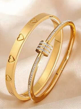 Target Gold Heart & Crystal Accent Bangle Set
